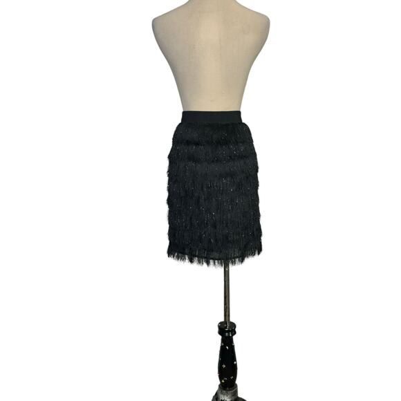 BCBGMaxAzria black metallic fringe skirt size large - Picture 2 of 14